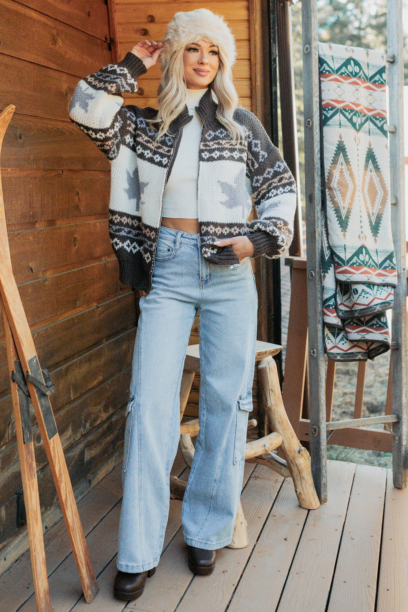 Crosby Wide Leg Mica Denim Cargo Jeans (Light Wash) - NanaMacs