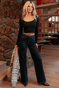 Keyana Scoop Neck Long Sleeve Top (Black) - NanaMacs