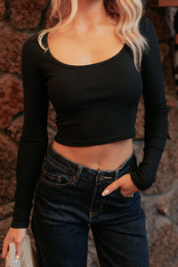 Keyana Scoop Neck Long Sleeve Top (Black) - NanaMacs