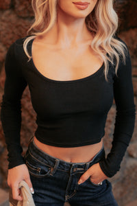 Keyana Scoop Neck Long Sleeve Top (Black) - NanaMacs