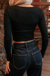 Keyana Scoop Neck Long Sleeve Top (Black) - NanaMacs