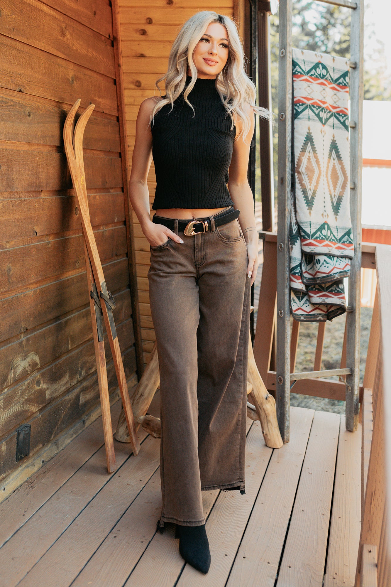 Valencia High Rise Wide Leg Mica Denim Jeans (Antique Bronze