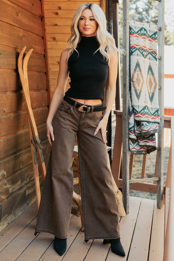 Valencia High Rise Wide Leg Mica Denim Jeans (Antique Bronze) - NanaMacs