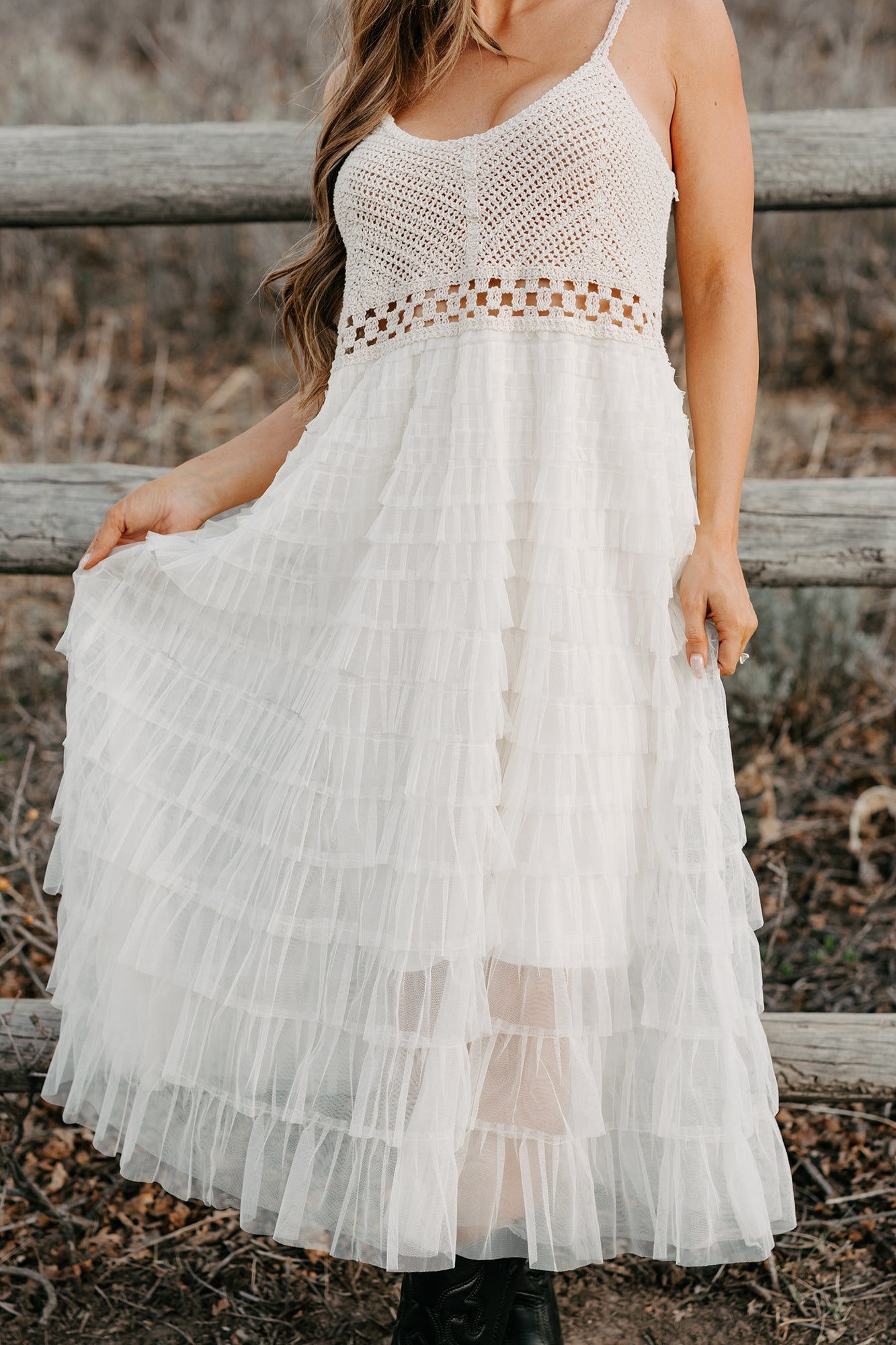 Sunlit Serenity Crochet Ruffle POL Dress (Natural) · NanaMacs