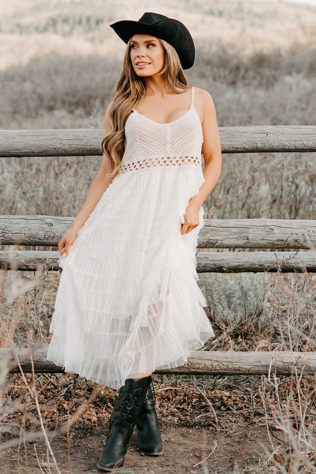 Women's Sunlit Serenity Crochet Ruffle Dress in Natural Women's Sunlit Serenity Crochet Ruffle Dress in Natural