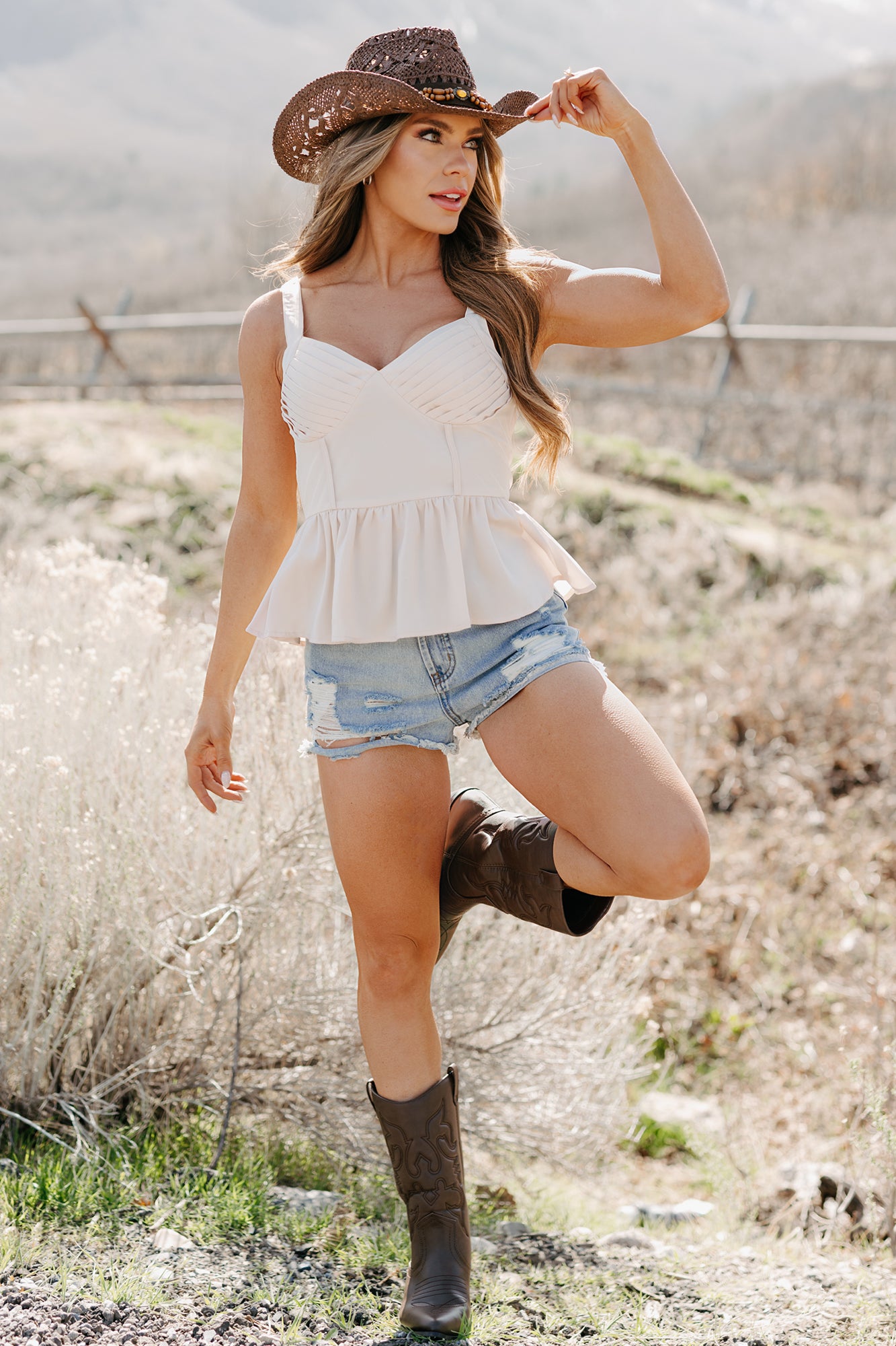 Winning Mindset Pleated Satin Peplum Top (Cream) · NanaMacs