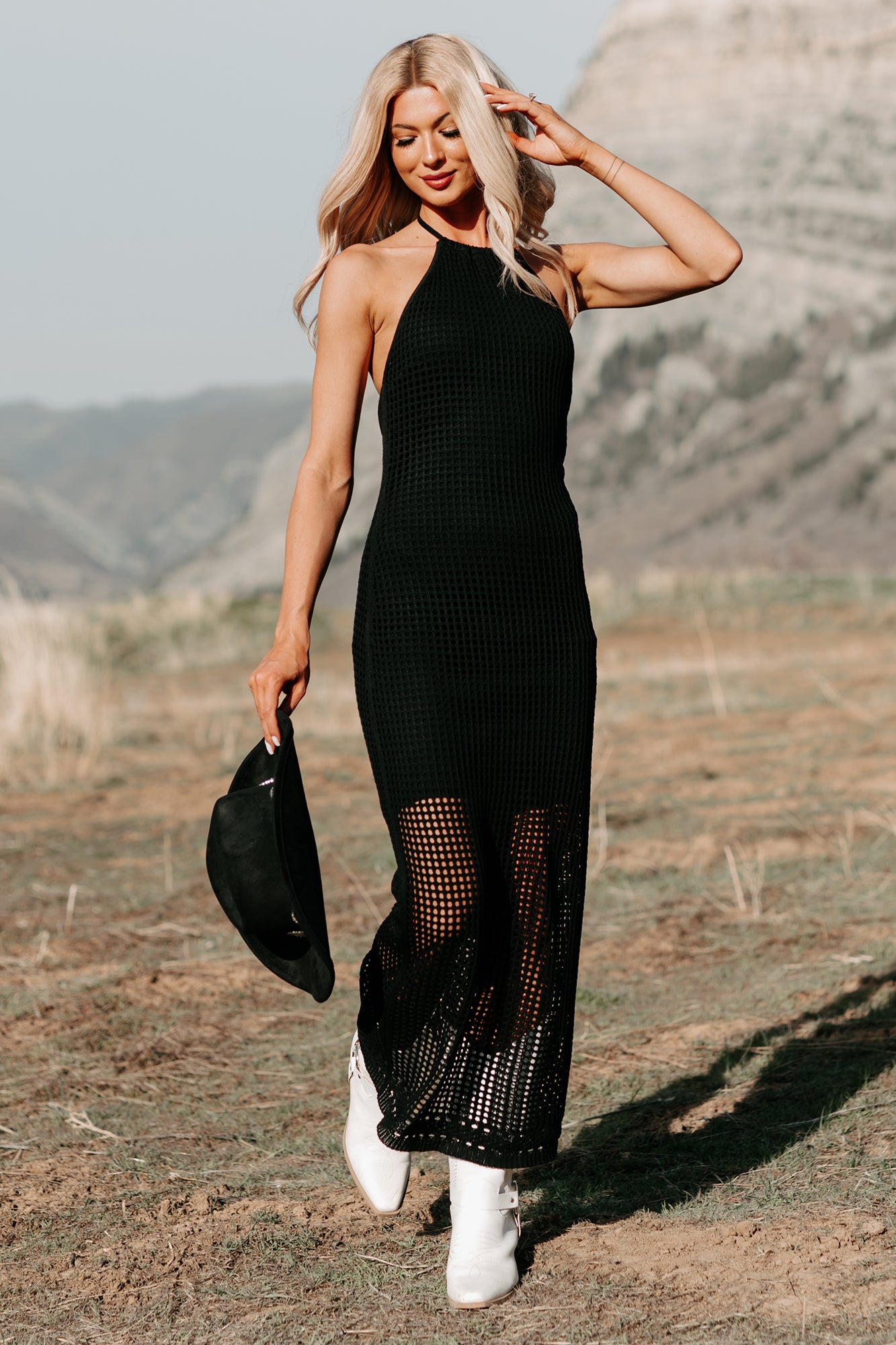 Seeking Peace Halter Crochet Midi Dress (Black) - SMALL Seeking Peace Halter Crochet Midi Dress (Black) - SMALL