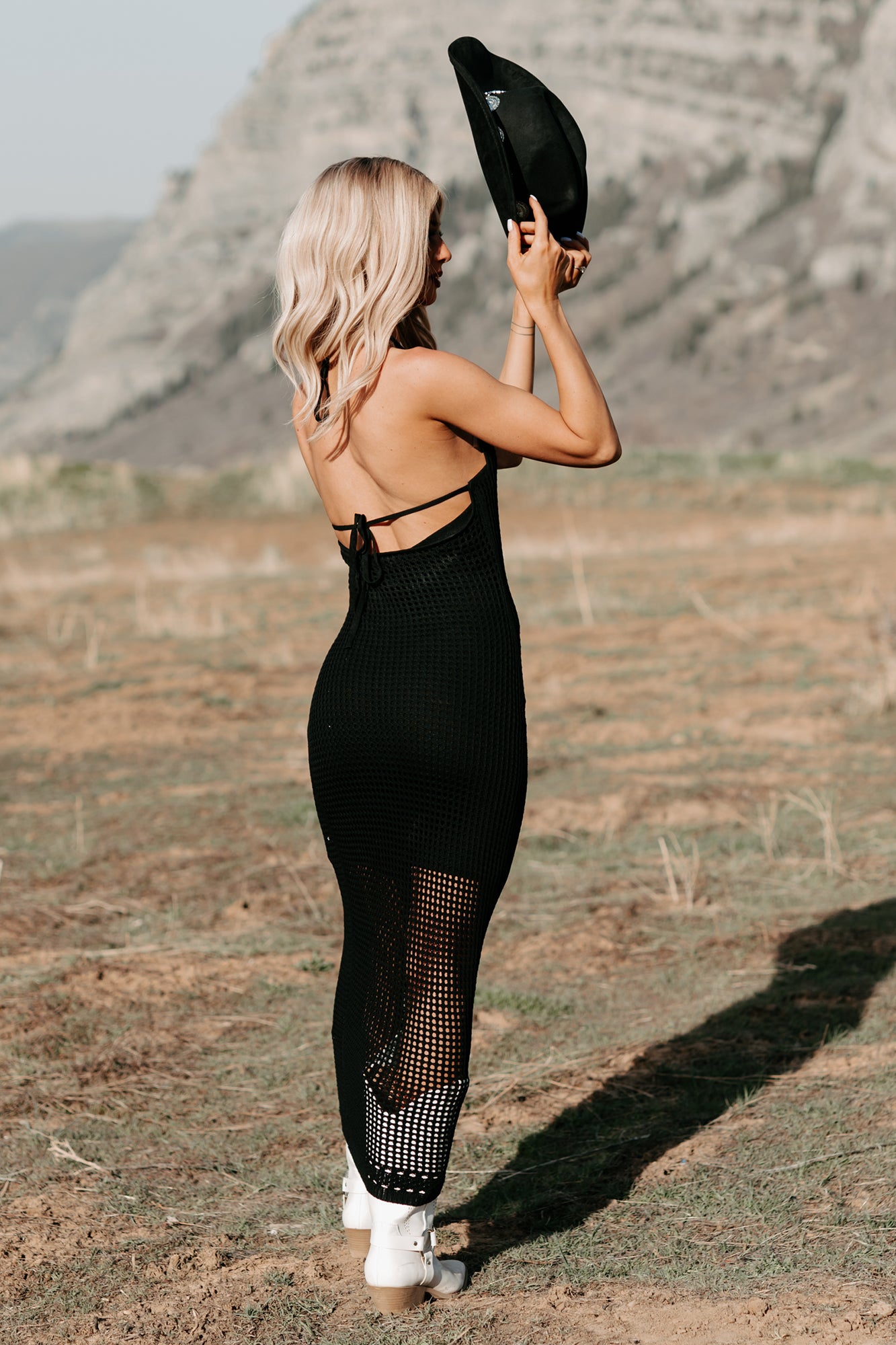 Seeking Peace Halter Crochet Midi Dress (Black) - SMALL Seeking Peace Halter Crochet Midi Dress (Black) - SMALL