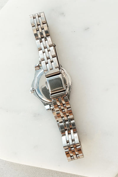 True Glamour Pave Trim Octagonal Watch (Silver/Black)