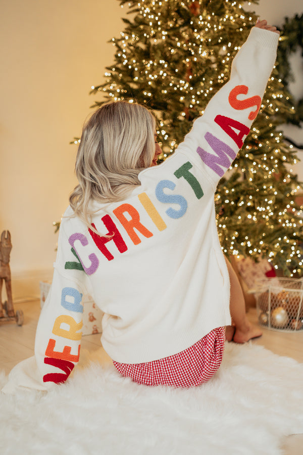 "Ho Ho Ho" Mello Christmas Patch Cardigan (Ivory)