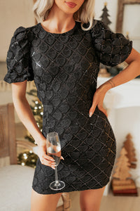 Queen Of Hearts Sequin Diamond Open Back Mini Dress (Black)