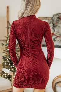 Desirable Looks Keyhole Velvet Mini Dress (Burgundy) - NanaMacs