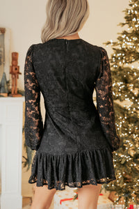Fearless Flirt Long Sleeve Lace Mini Dress (Black) - NanaMacs