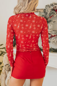 Holiday Celebrations Mesh Mock Neck Bodysuit (Celebrate Print)