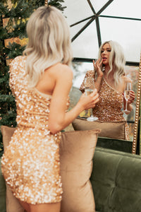 Forever Fabulous One Shoulder Sequin Mini Dress (Tan) - NanaMacs