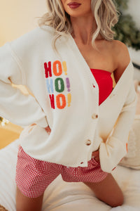"Ho Ho Ho" Mello Christmas Patch Cardigan (Ivory) - NanaMacs