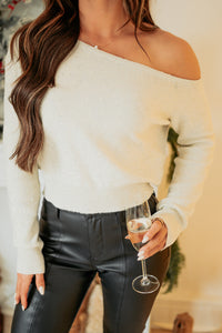 Shine Forever One-Shoulder Sequin Knit Sweater (Cream) - NanaMacs