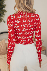 Santa's Helper Ribbed Mock Neck Bodysuit (Ho Ho Print)