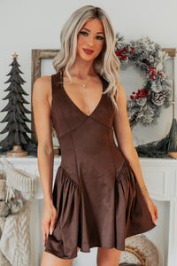 Honey Baby Sleeveless Faux Suede Mini Dress (Brown) - NanaMacs