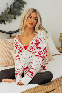Winter Nest Fair Isle Zip-Up Sweater (White/Red) - NanaMacs