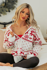 Winter Nest Fair Isle Zip-Up Sweater (White/Red) - NanaMacs
