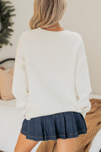 "FA LA LA LA" Embroidered Christmas Sweater (White) - NanaMacs