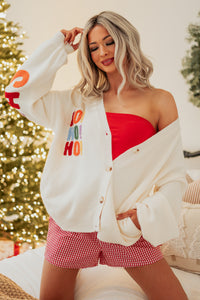 "Ho Ho Ho" Mello Christmas Patch Cardigan (Ivory) - NanaMacs