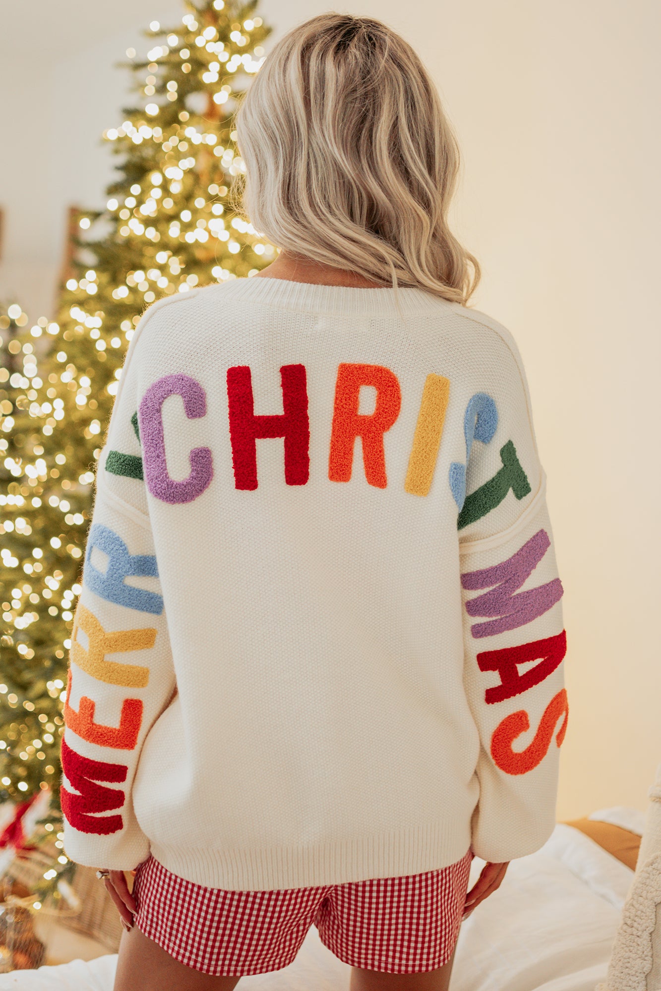"Ho Ho Ho" Mello Christmas Patch Cardigan (Ivory) - NanaMacs