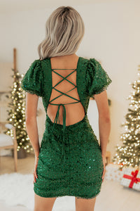 Emerald Eyes Sequin Mini Dress (Hunter Green) - NanaMacs