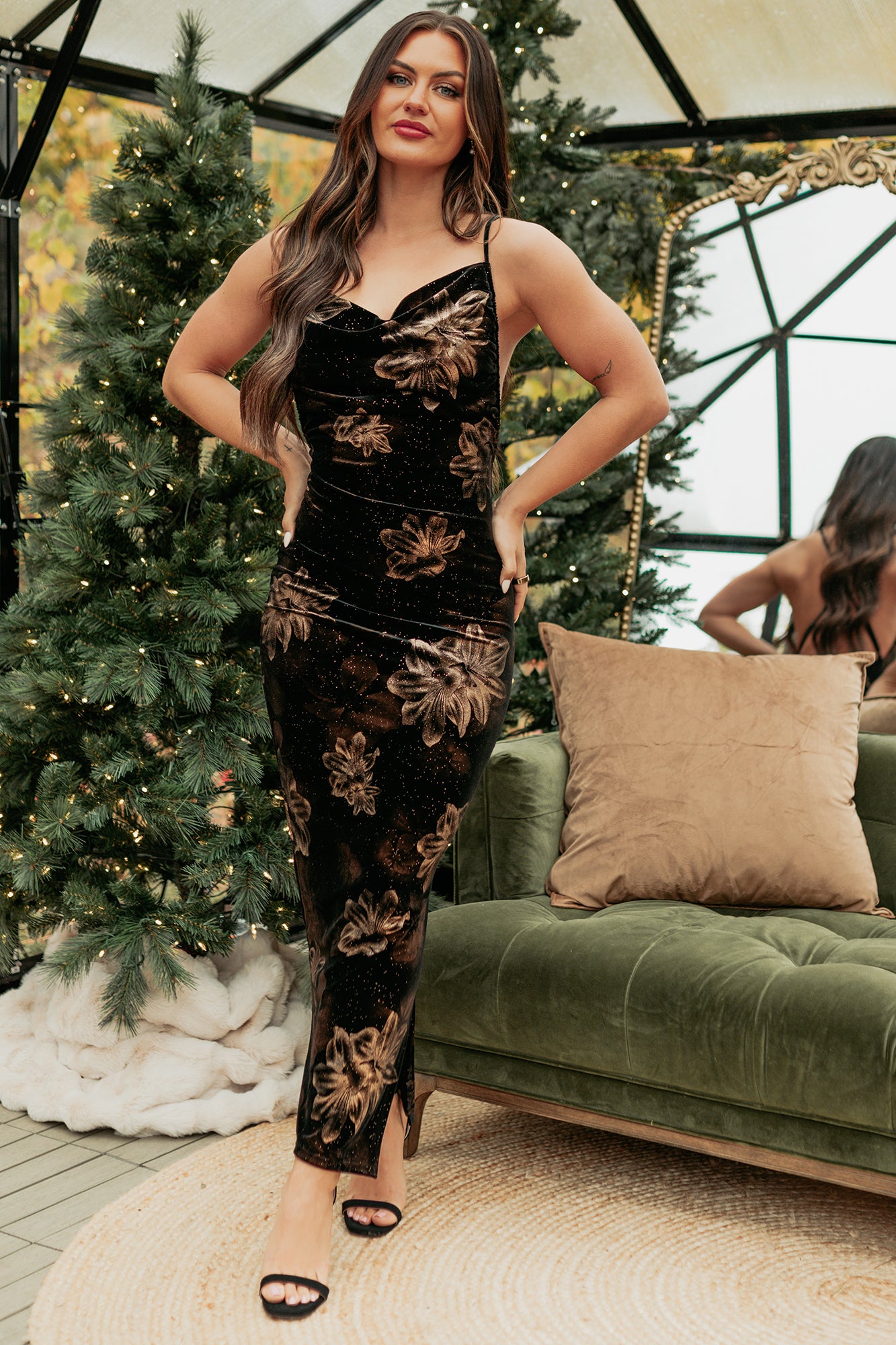 Gold Mood Sleeveless Floral Maxi Dress (Black) - NanaMacs