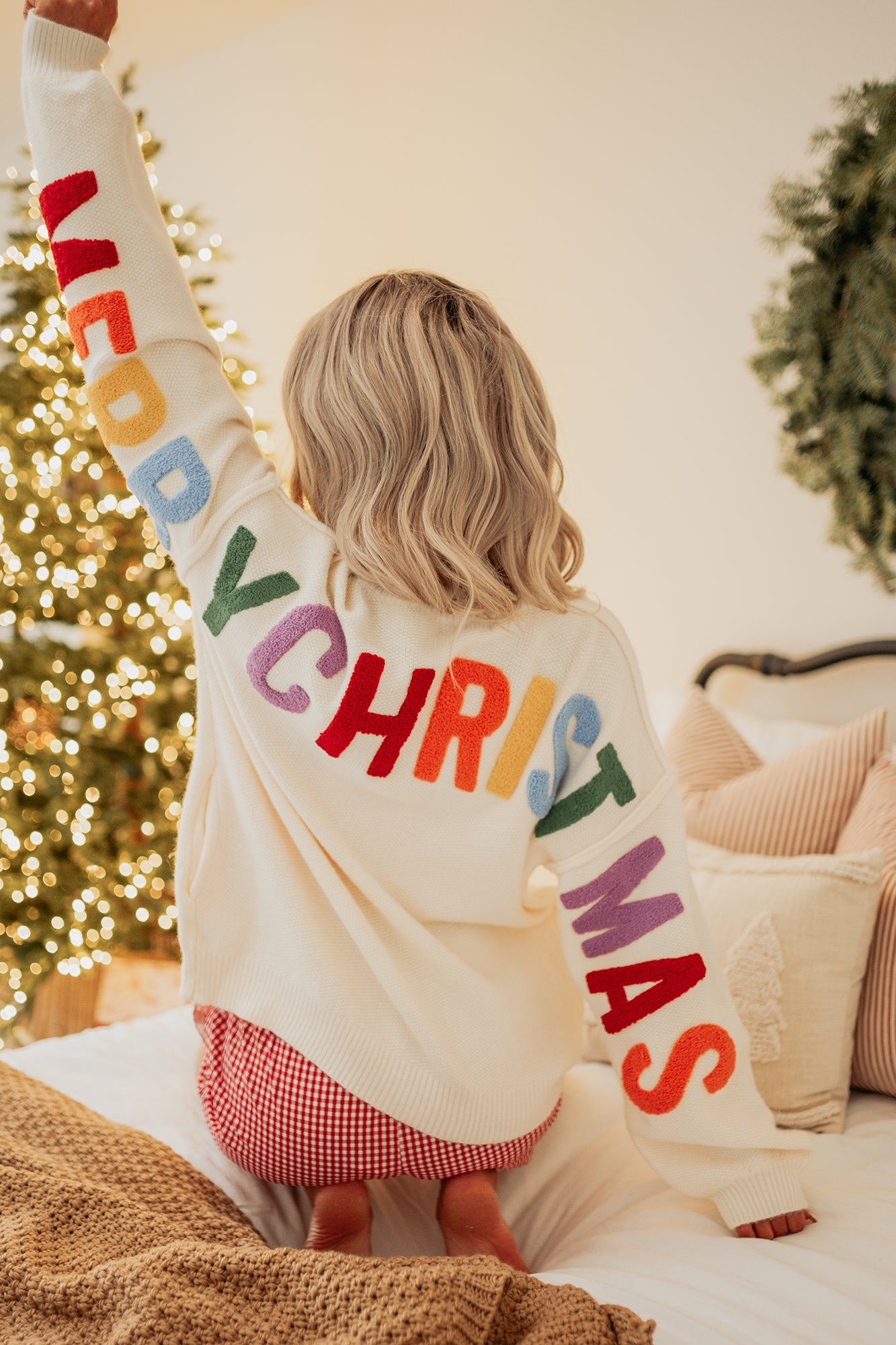 "Ho Ho Ho" Mello Christmas Patch Cardigan (Ivory) - NanaMacs