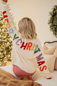 "Ho Ho Ho" Mello Christmas Patch Cardigan (Ivory) - NanaMacs