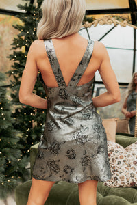 She’s Iconic Sleeveless Floral Mini Dress (Black/Silver) - NanaMacs