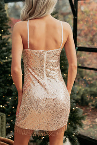 Ready To Wow Sequin Halter Dress (Rose Gold) - NanaMacs
