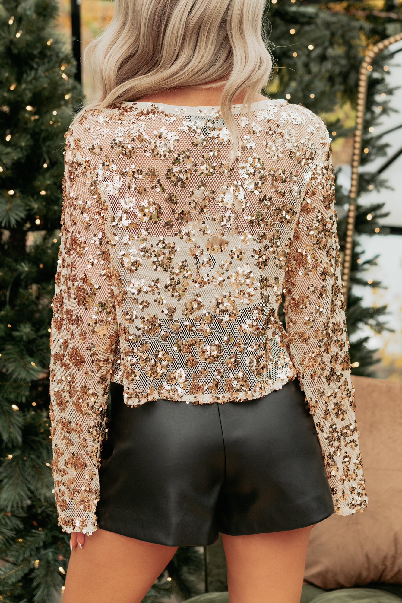 Nightlife Queen Sequin Long Sleeve Top (Gold) - NanaMacs