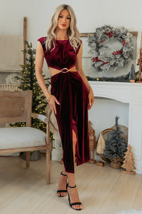 Sensational Love Cut-Out Velvet Dress (Burgundy) - NanaMacs