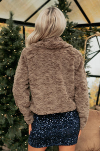Bear Hugs Faux Fur Cropped Jacket (Toffee) - NanaMacs
