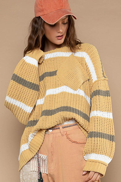 Tune It Out Striped Chenille Sweater (Honey) - NanaMacs