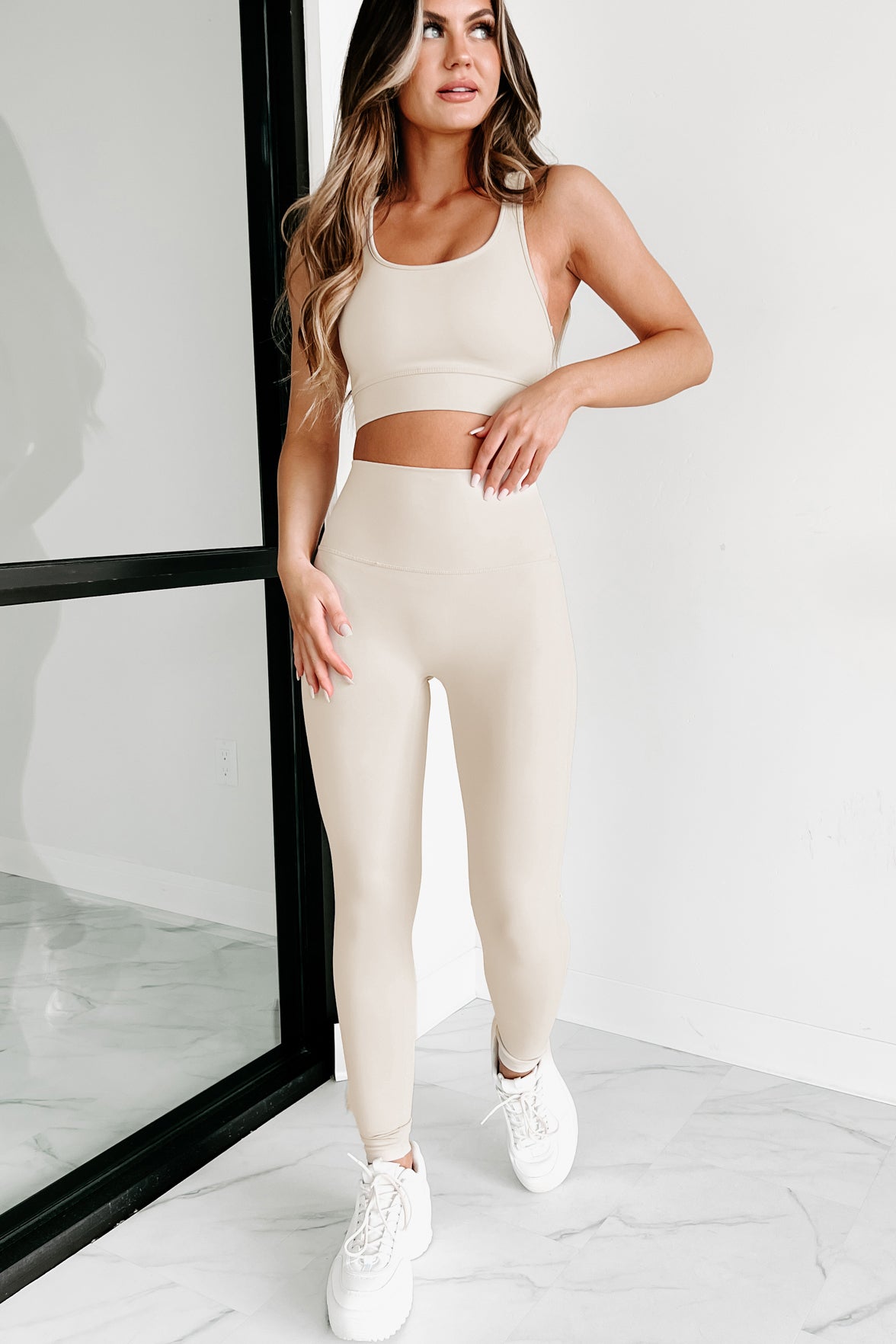 Out Here Lifting Weights Two Piece Legging Set (Beige) - NanaMacs