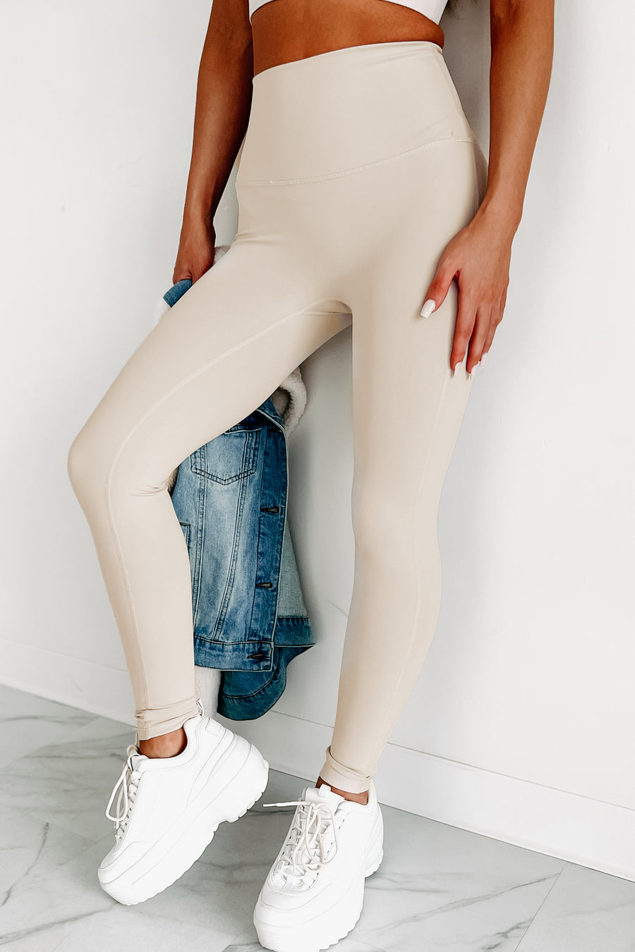 Out Here Lifting Weights Two Piece Legging Set (Beige) - NanaMacs