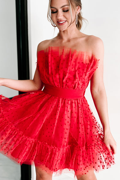 Love That Lasts Velvet Heart Tulle Mini Dress (Red) - NanaMacs