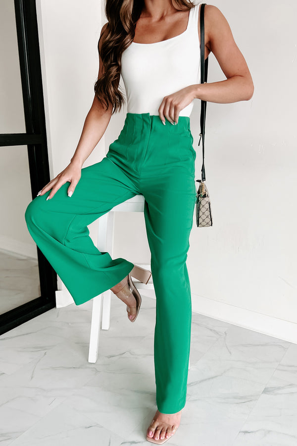 Business Meets Fashion High Waisted Wide Leg Pants (Green) - NanaMacs