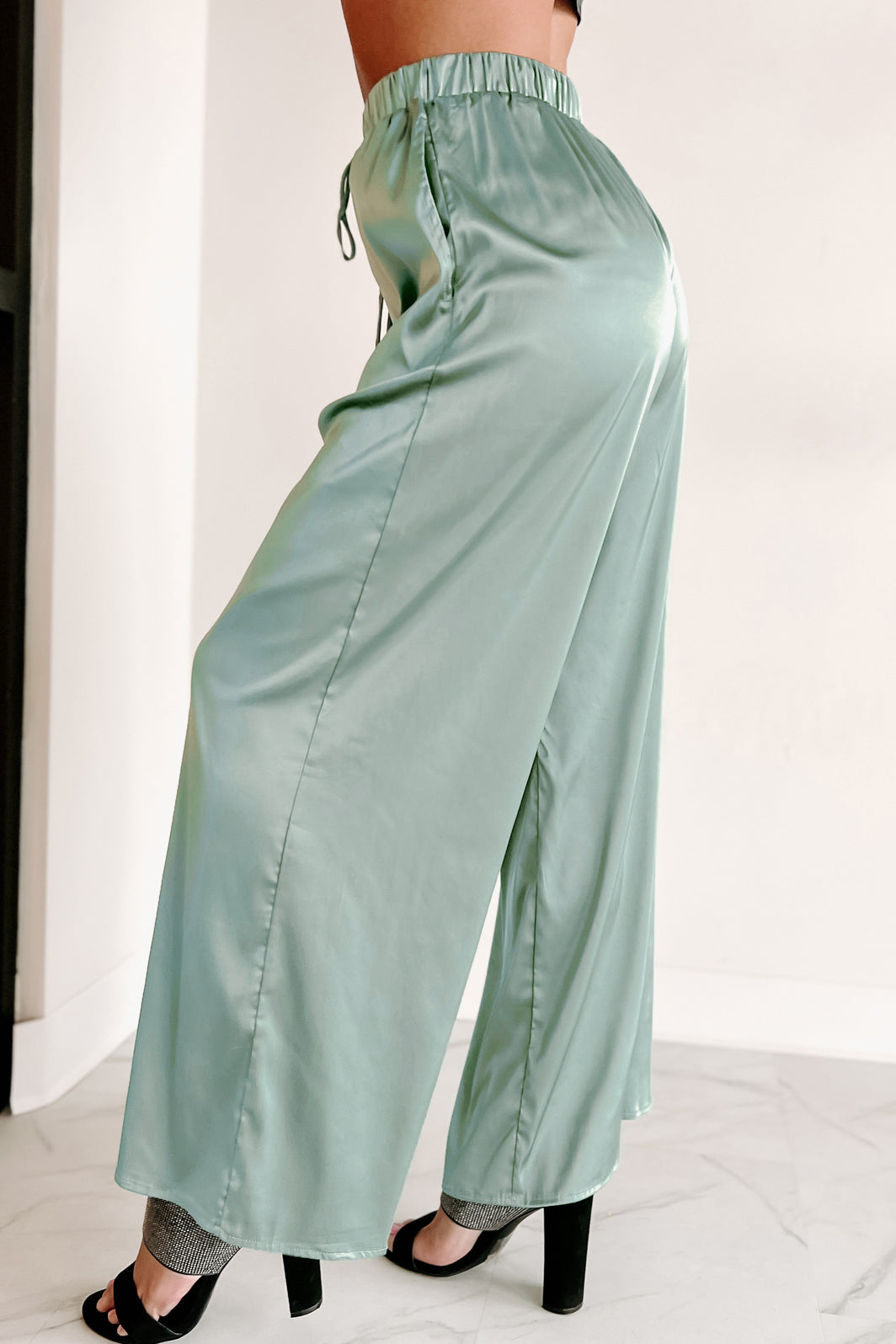 Lost My Way Satin Wide Leg Pants (Mint)