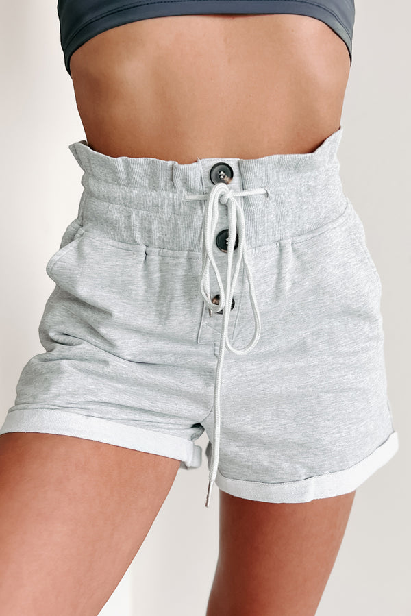 Taking Trips Paperbag Waist Lounge Shorts (Heather Grey) - NanaMacs