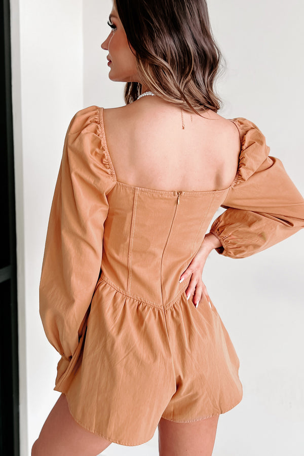 Raelynn Puff Sleeve Romper (Light Mocha) - NanaMacs