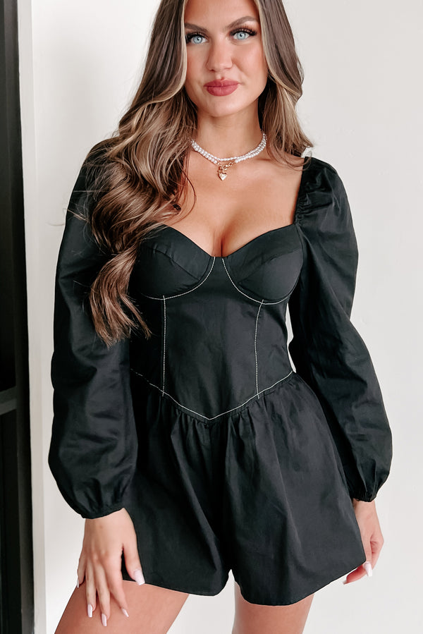 Raelynn Puff Sleeve Romper (Black) - NanaMacs