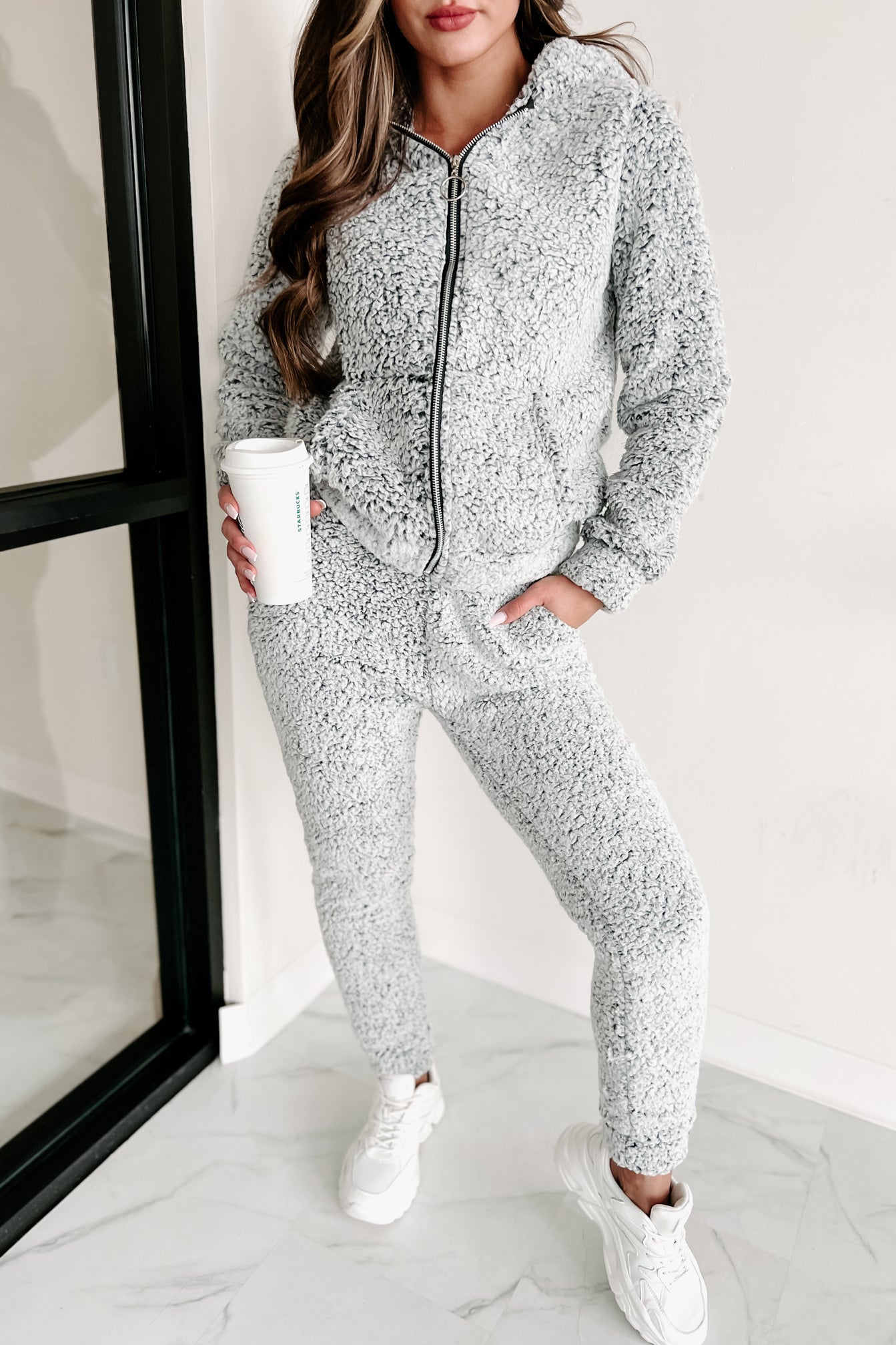 In Fuzzy Heaven Sherpa Fleece Two-Piece Set (Grey) - NanaMacs