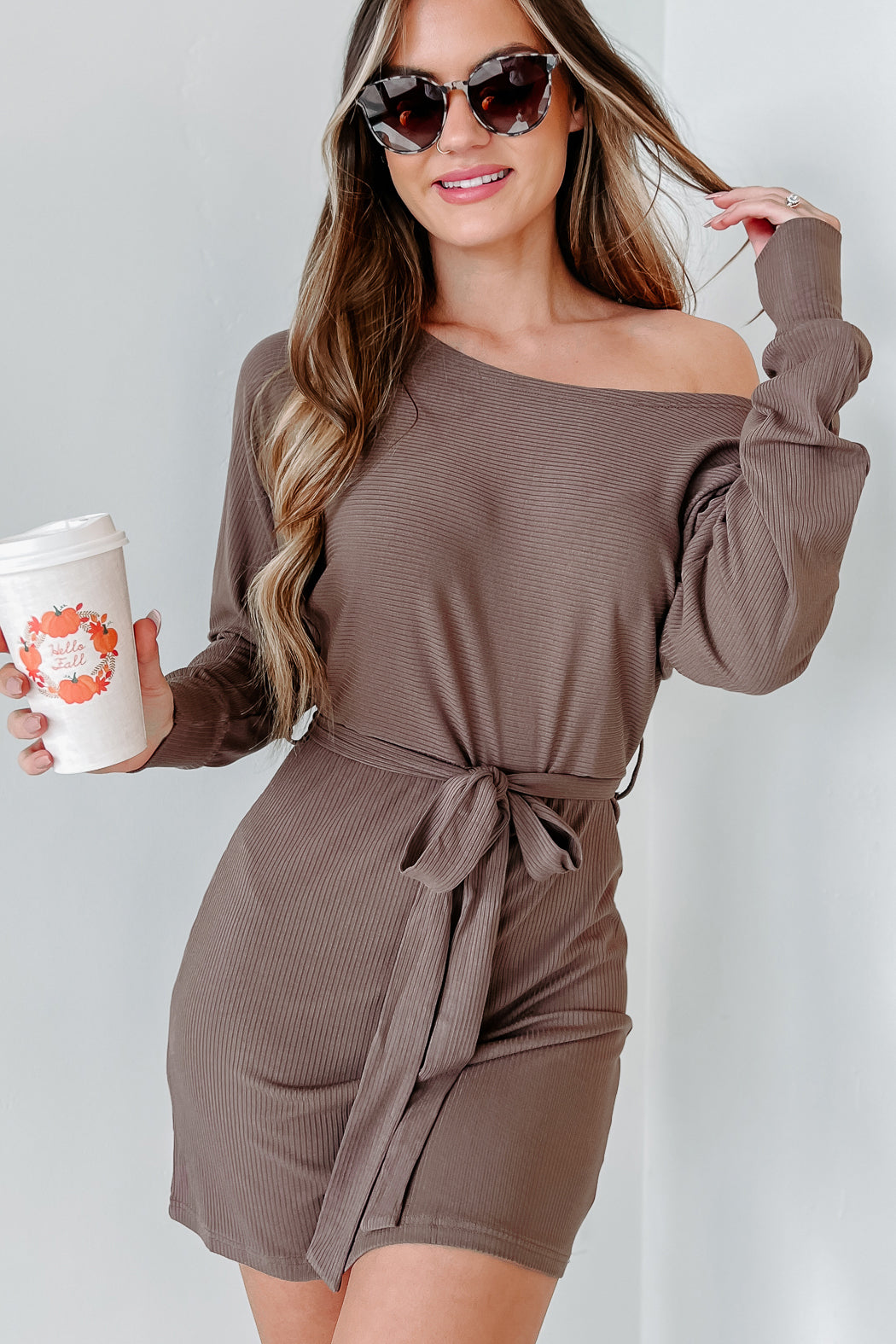 Instantly Lovable Ribbed Long Sleeve Dress (Mocha) - NanaMacs