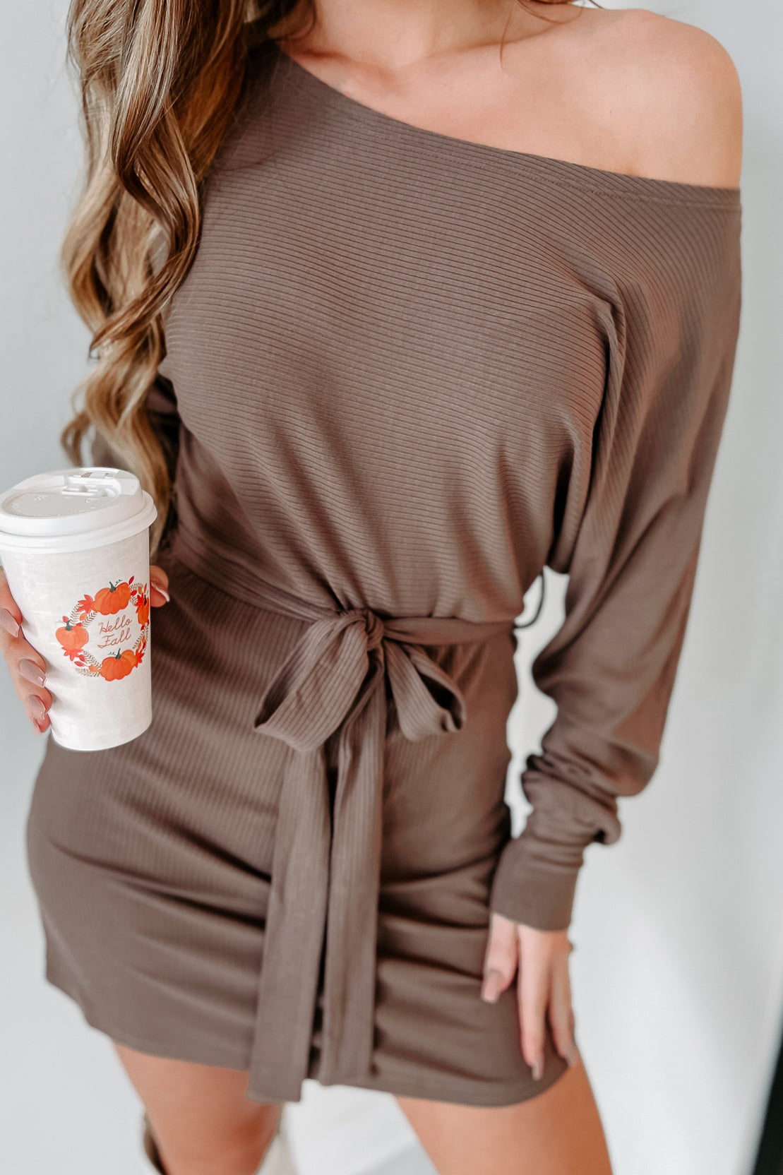 Instantly Lovable Ribbed Long Sleeve Dress (Mocha) - NanaMacs