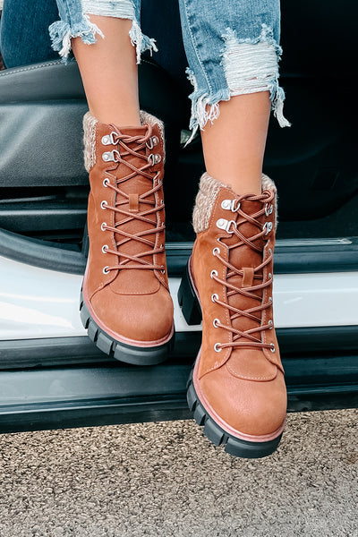 Forging New Paths Faux Suede Lace-Up Boots (Cognac) - NanaMacs